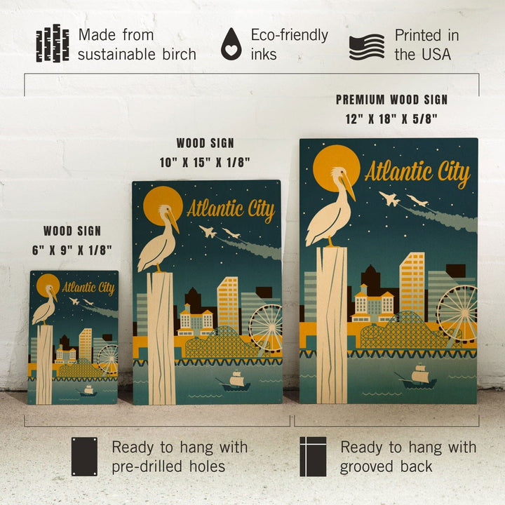 Atlantic City, New Jersey, Retro Skyline Classic Series, Lantern Press Artwork, Wood Signs and Postcards Wood Lantern Press 