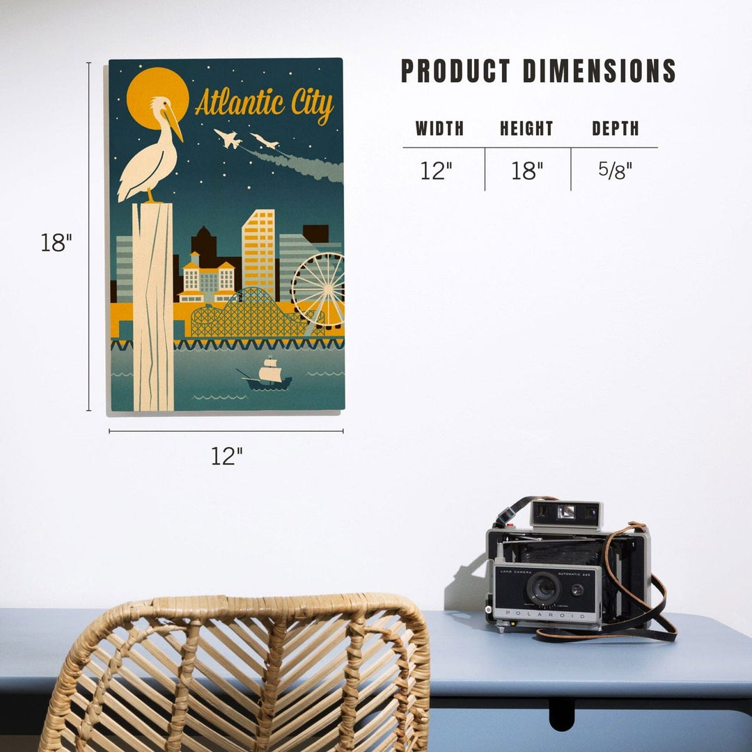 Atlantic City, New Jersey, Retro Skyline Classic Series, Lantern Press Artwork, Wood Signs and Postcards Wood Lantern Press 