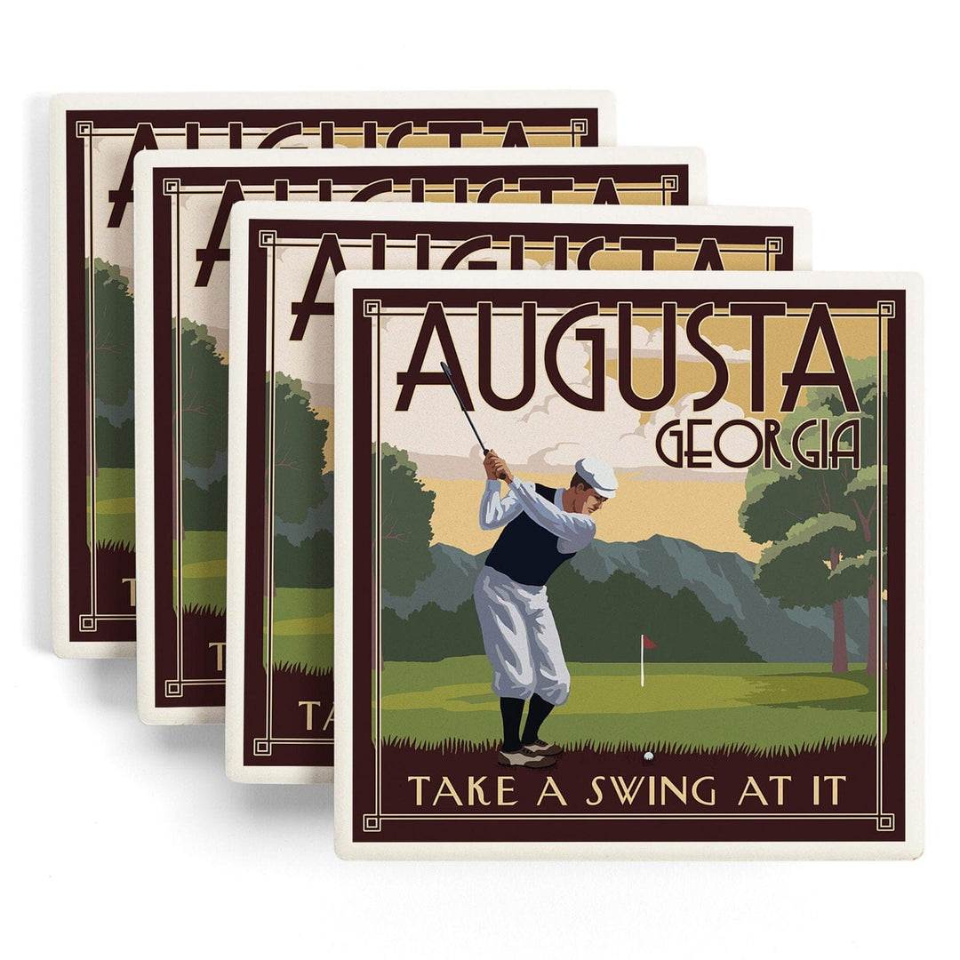 Augusta, Georgia, Take a Swing at It, Lantern Press Artwork, Coaster Set Coasters Lantern Press 