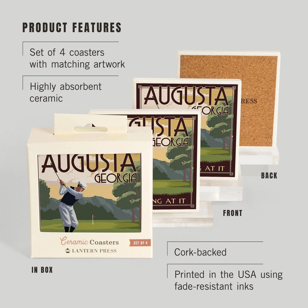 Augusta, Georgia, Take a Swing at It, Lantern Press Artwork, Coaster Set Coasters Lantern Press 