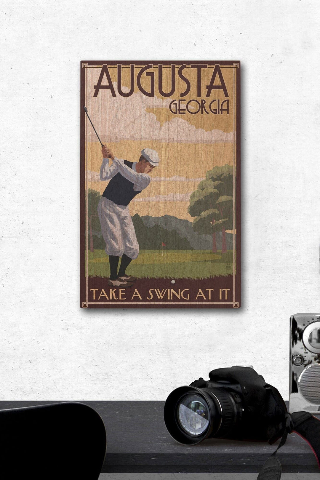 Augusta, Georgia, Take a Swing at It, Lantern Press Artwork, Wood Signs and Postcards Wood Lantern Press 12 x 18 Wood Gallery Print 