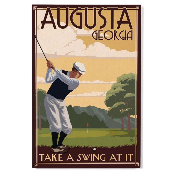 Augusta, Georgia, Take a Swing at It, Lantern Press Artwork, Wood Signs and Postcards Wood Lantern Press 