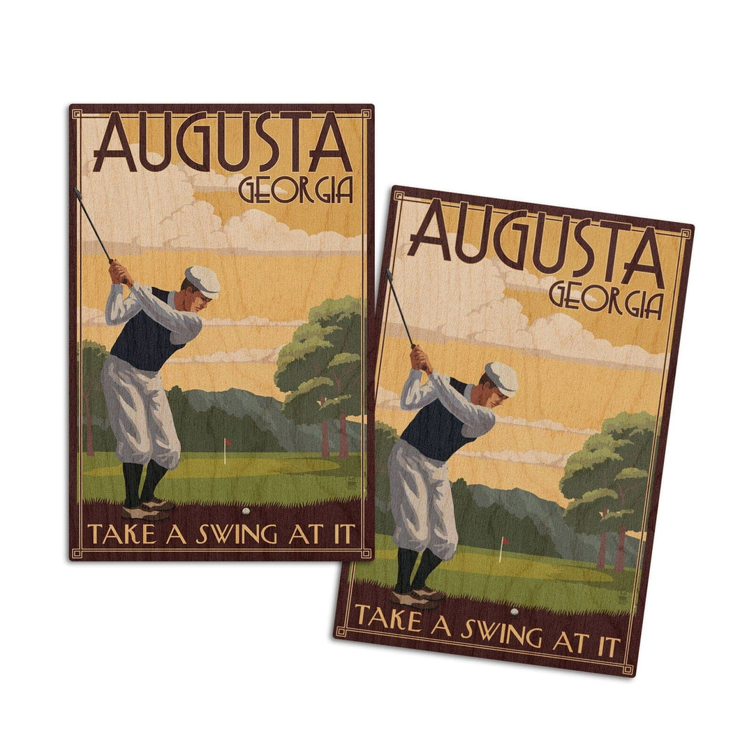 Augusta, Georgia, Take a Swing at It, Lantern Press Artwork, Wood Signs and Postcards Wood Lantern Press 4x6 Wood Postcard Set 