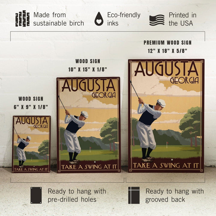 Augusta, Georgia, Take a Swing at It, Lantern Press Artwork, Wood Signs and Postcards Wood Lantern Press 