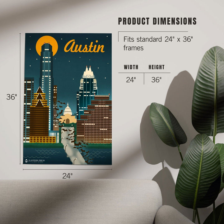 Austin, Retro Skyline, Art & Giclee Prints Art Lantern Press 