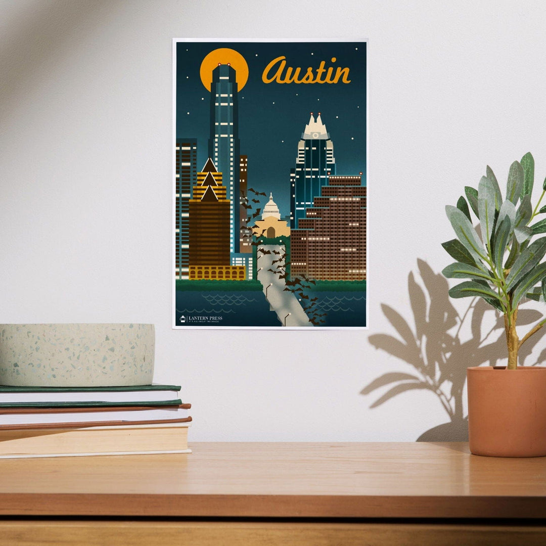 Austin, Retro Skyline, Art & Giclee Prints Art Lantern Press 