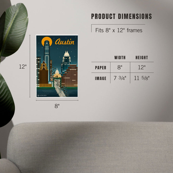 Austin, Retro Skyline, Art & Giclee Prints Art Lantern Press 