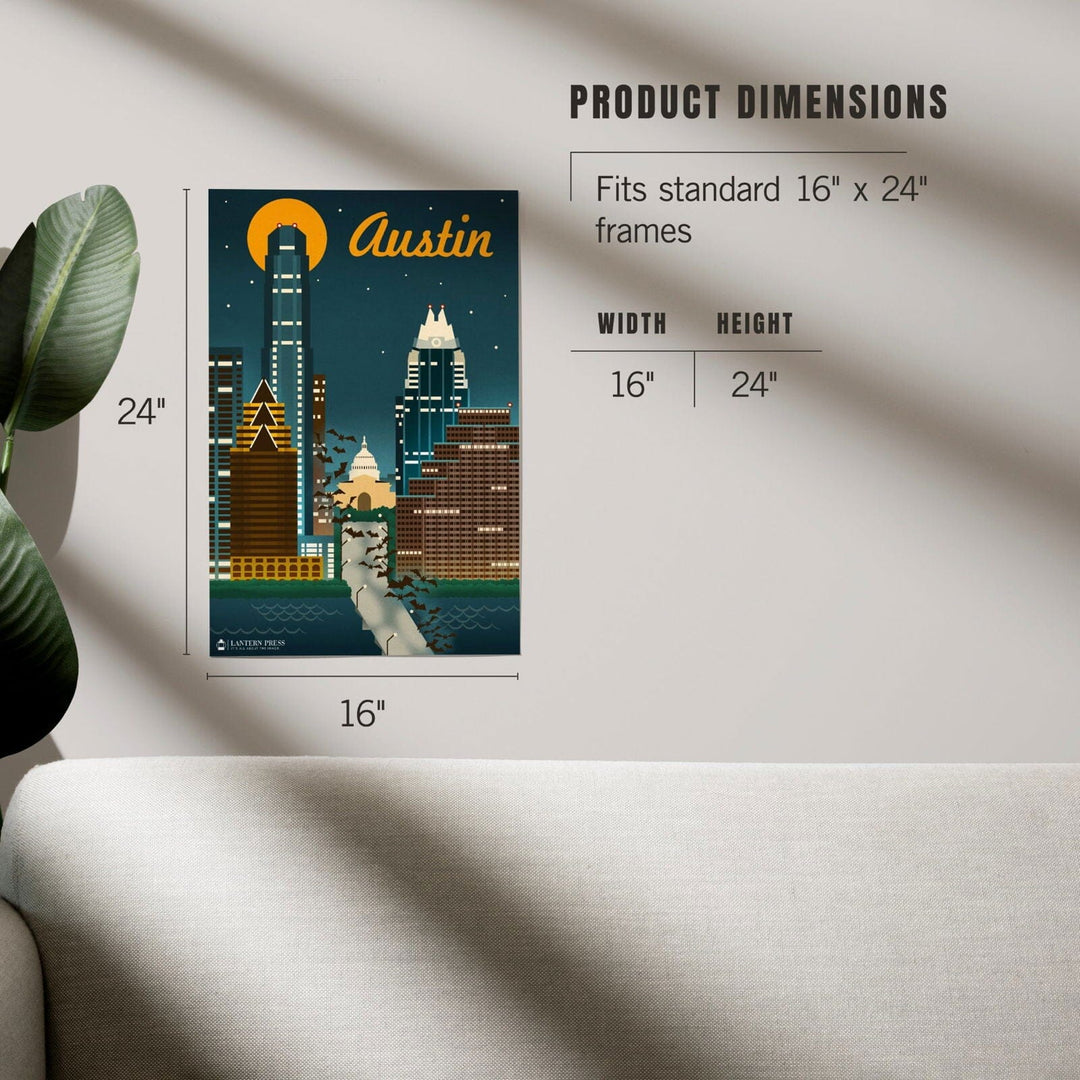 Austin, Retro Skyline, Art & Giclee Prints Art Lantern Press 