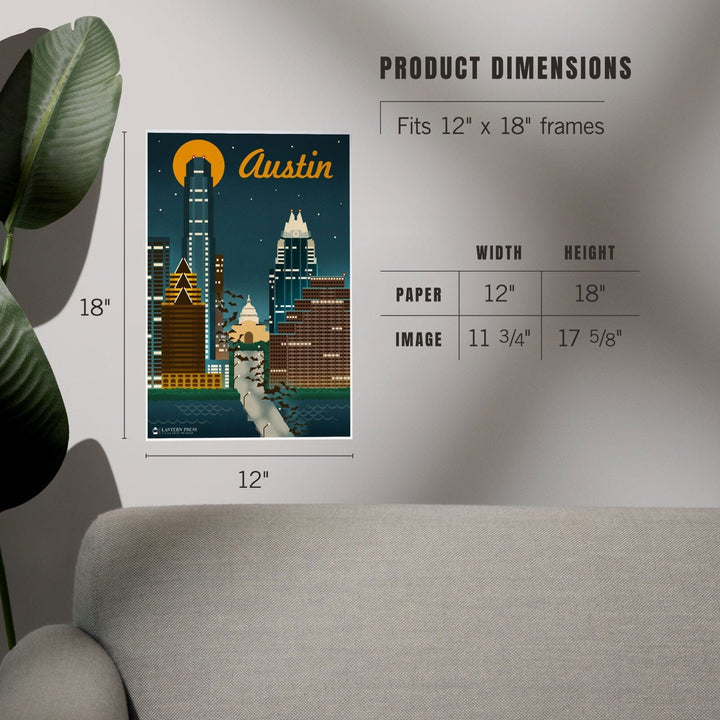 Austin, Retro Skyline, Art & Giclee Prints Art Lantern Press 