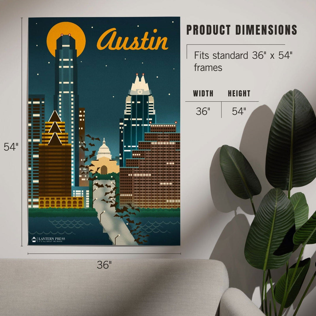 Austin, Retro Skyline, Art & Giclee Prints Art Lantern Press 