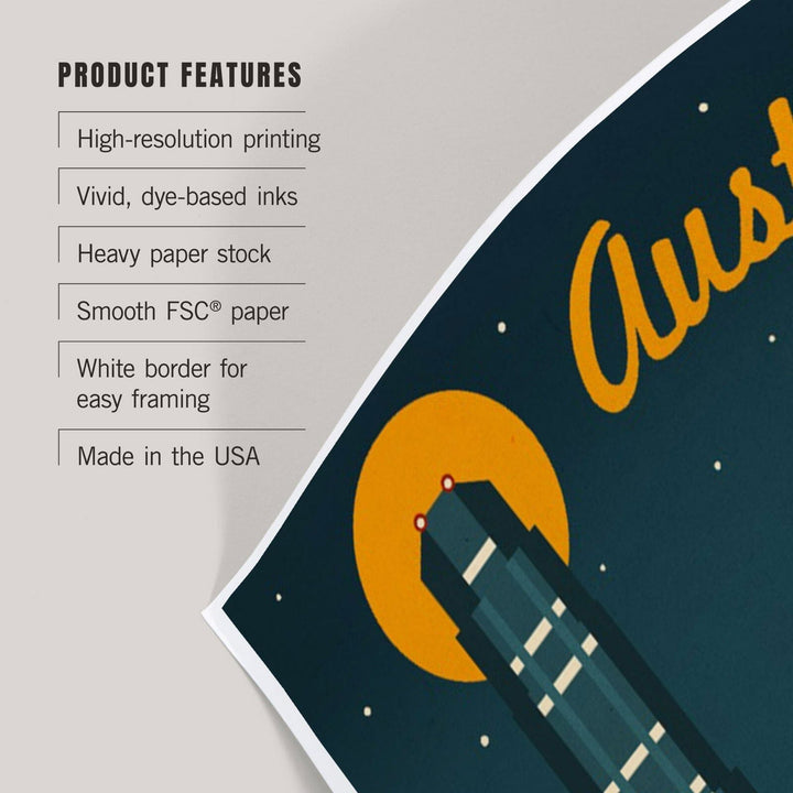 Austin, Retro Skyline, Art & Giclee Prints Art Lantern Press 