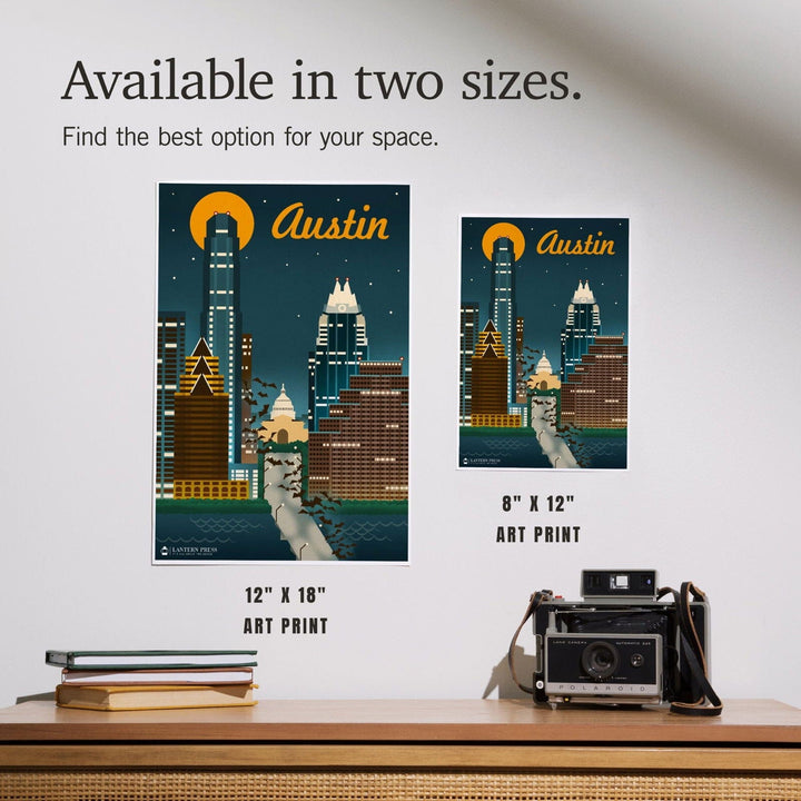 Austin, Retro Skyline, Art & Giclee Prints Art Lantern Press 