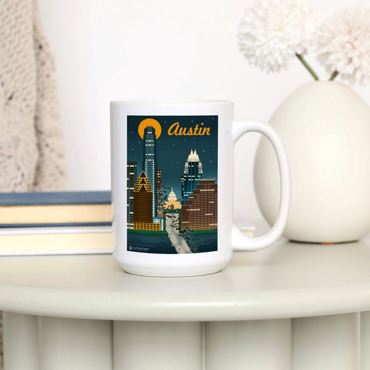 Austin, Retro Skyline, Ceramic Mug Mugs Lantern Press 