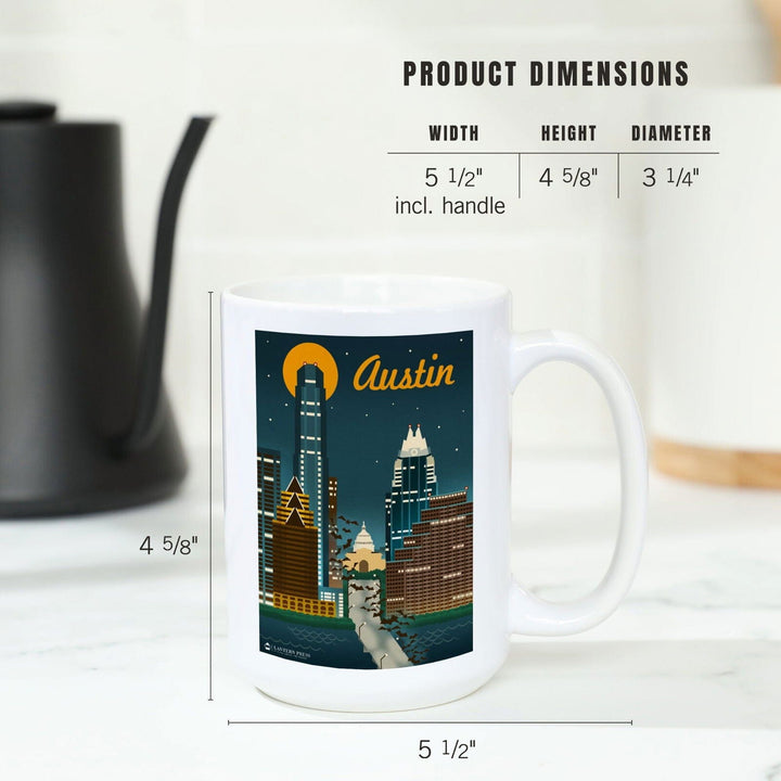 Austin, Retro Skyline, Ceramic Mug Mugs Lantern Press 