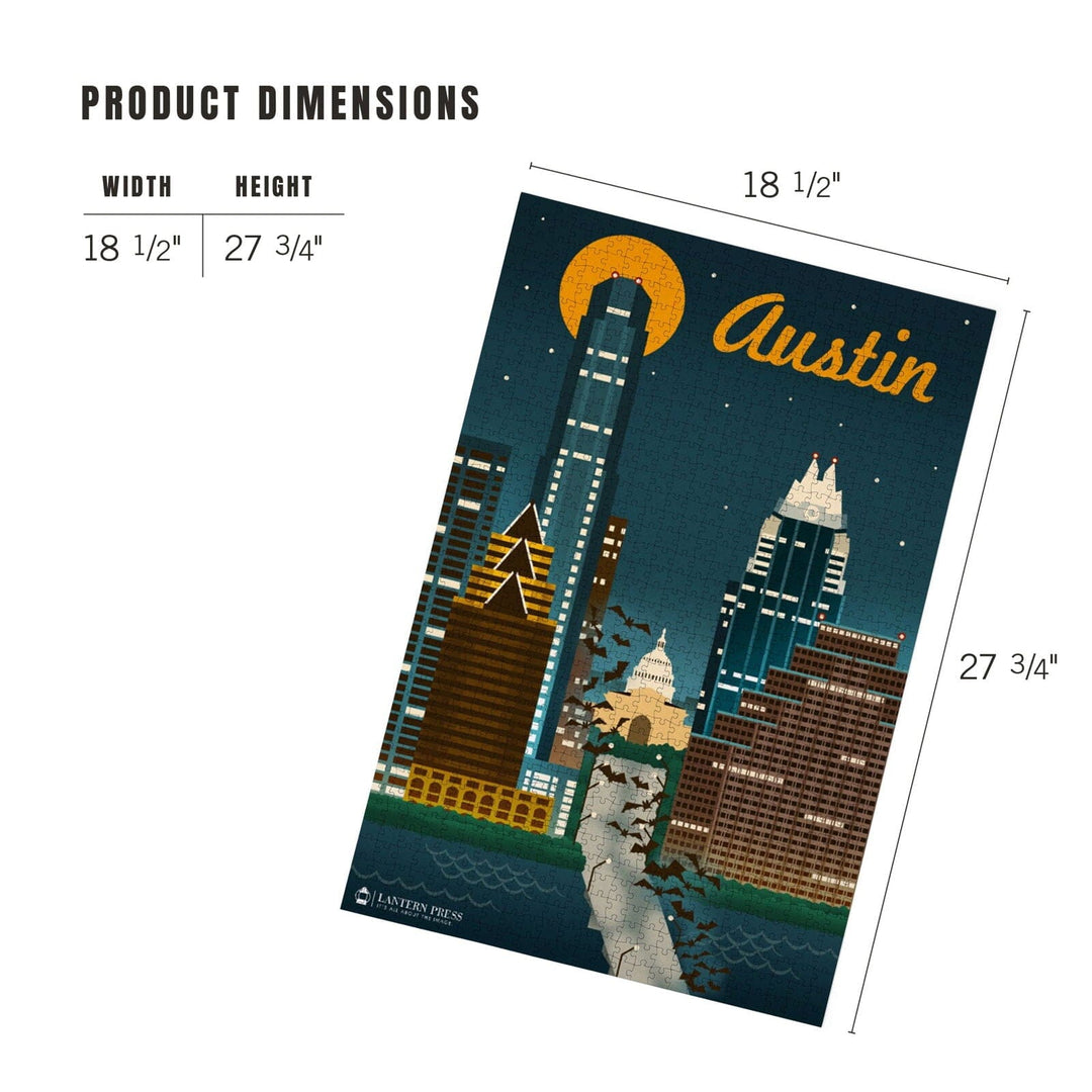 Austin, Retro Skyline, Jigsaw Puzzle Puzzle Lantern Press 