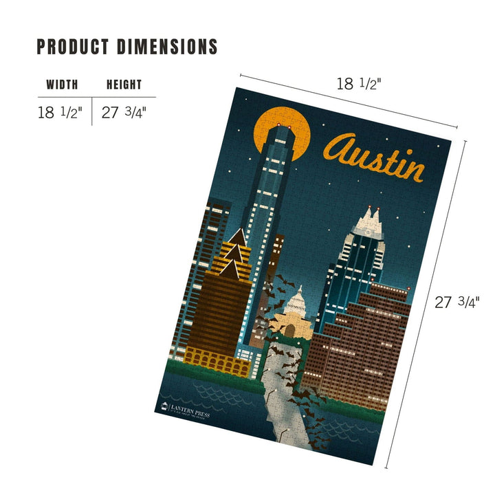 Austin, Retro Skyline, Jigsaw Puzzle Puzzle Lantern Press 