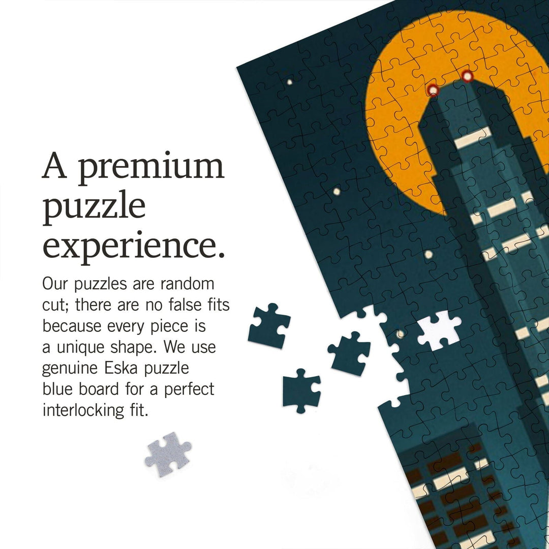 Austin, Retro Skyline, Jigsaw Puzzle Puzzle Lantern Press 