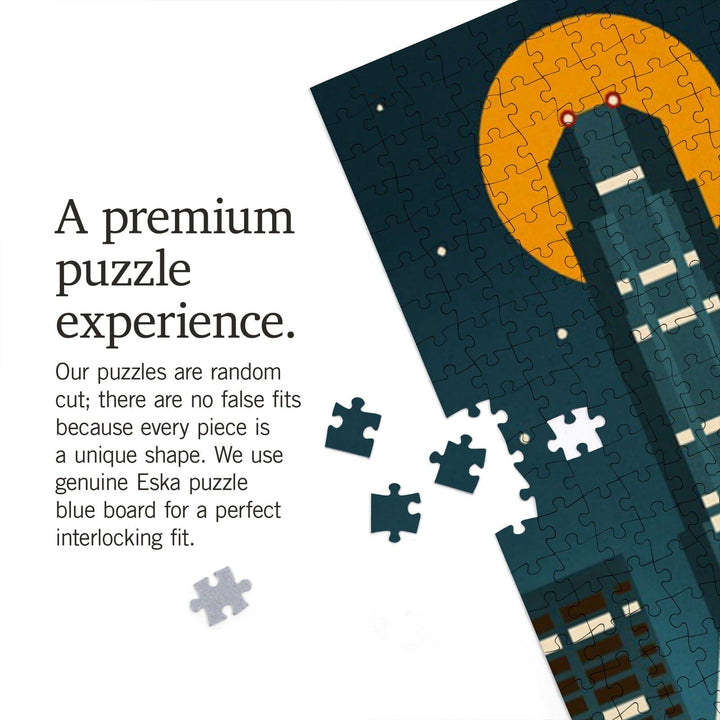 Austin, Retro Skyline, Jigsaw Puzzle Puzzle Lantern Press 