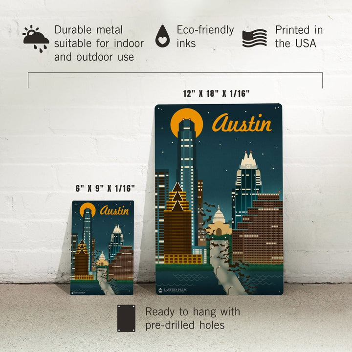 Austin, Retro Skyline, Metal Signs Metal Lantern Press 