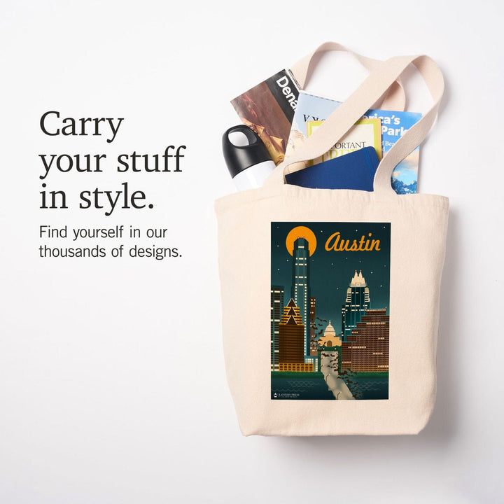 Austin, Retro Skyline, Tote Bag Totes Lantern Press 