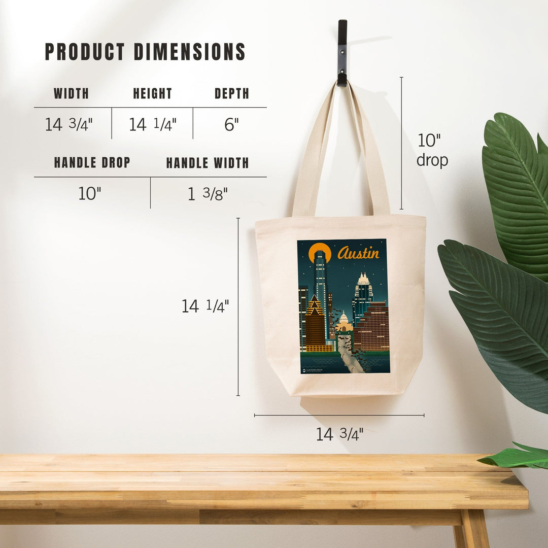 Austin, Retro Skyline, Tote Bag Totes Lantern Press 