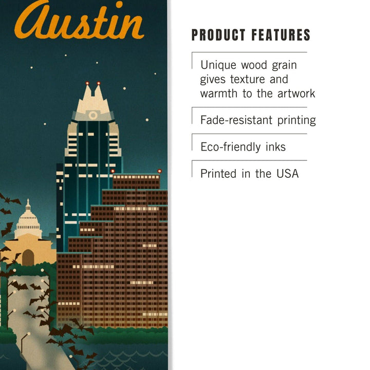 Austin, Retro Skyline, Wood Signs and Postcards Wood Lantern Press 