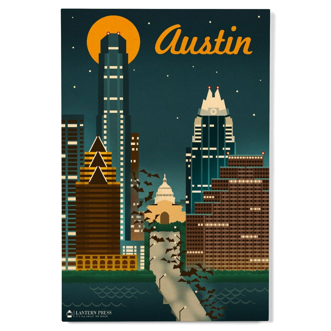 Austin, Retro Skyline, Wood Signs and Postcards Wood Lantern Press 