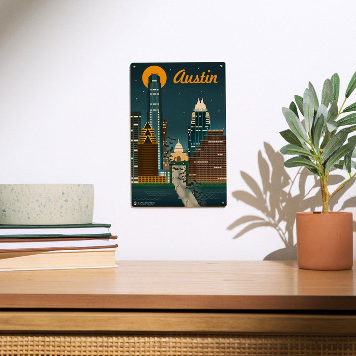 Austin, Retro Skyline, Wood Signs and Postcards Wood Lantern Press 