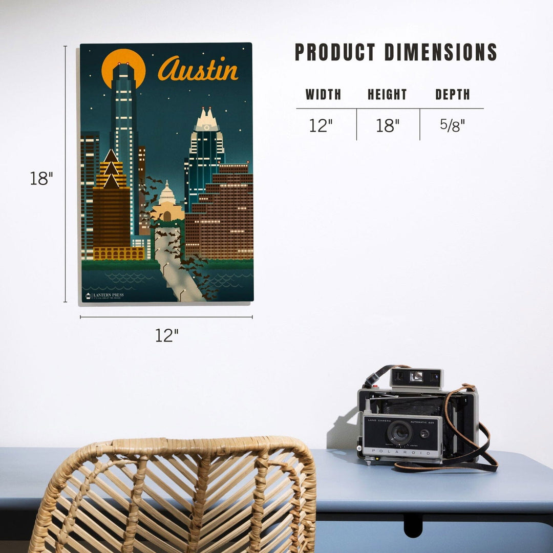 Austin, Retro Skyline, Wood Signs and Postcards Wood Lantern Press 