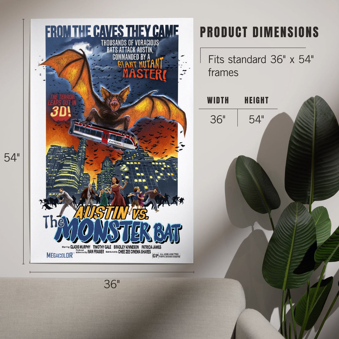 Austin, Texas, Austin vs The Monster Bat, B Movie Poster, Art & Giclee Prints Art Lantern Press 