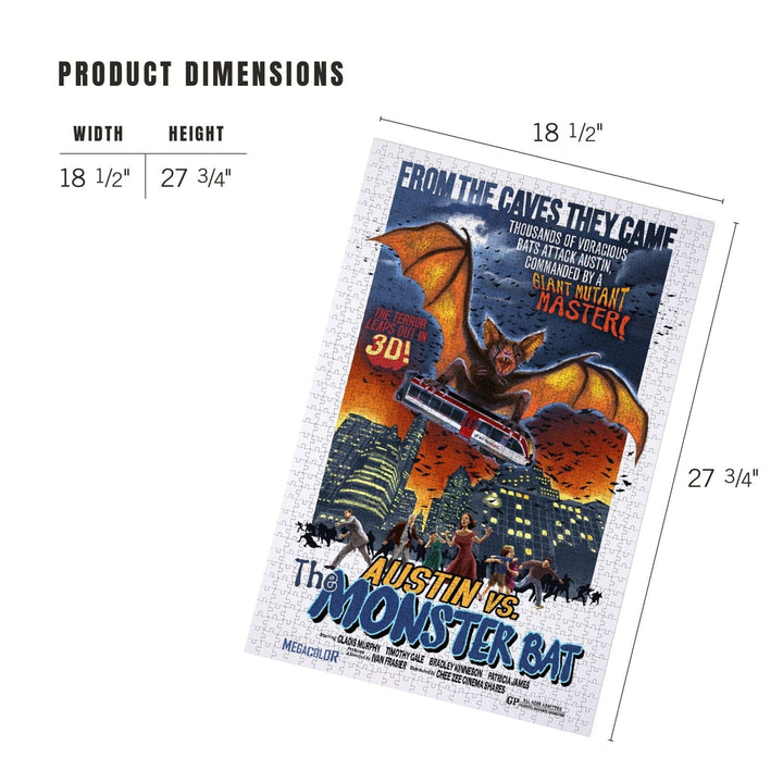 Austin, Texas, Austin vs The Monster Bat, B Movie Poster, Jigsaw Puzzle Puzzle Lantern Press 