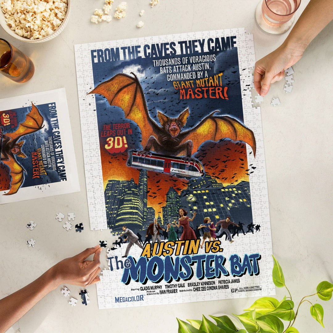 Austin, Texas, Austin vs The Monster Bat, B Movie Poster, Jigsaw Puzzle Puzzle Lantern Press 