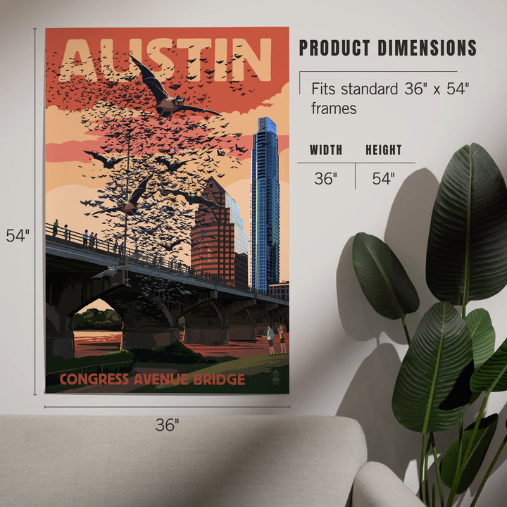 Austin, Texas, Bats and Congress Avenue Bridge, Art & Giclee Prints Art Lantern Press 