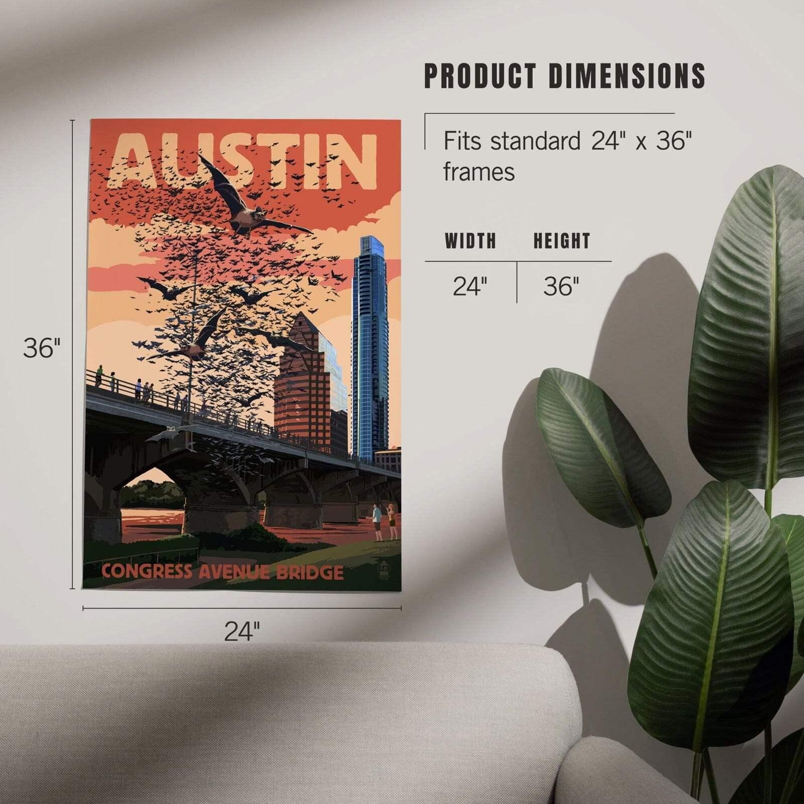 Austin, Texas, Bats and Congress Avenue Bridge art prints, metal