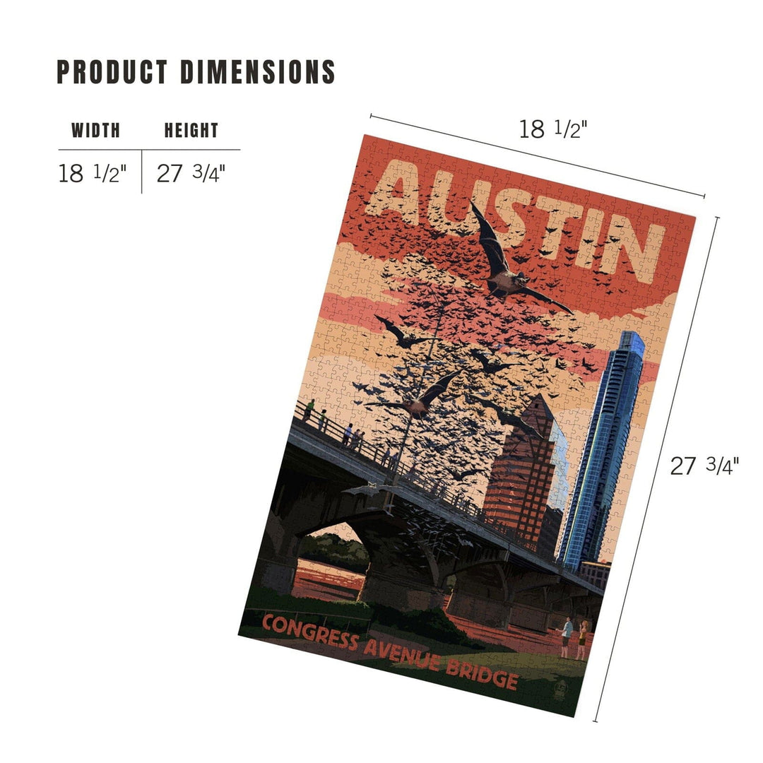 Austin, Texas, Bats and Congress Avenue Bridge, Jigsaw Puzzle Puzzle Lantern Press 