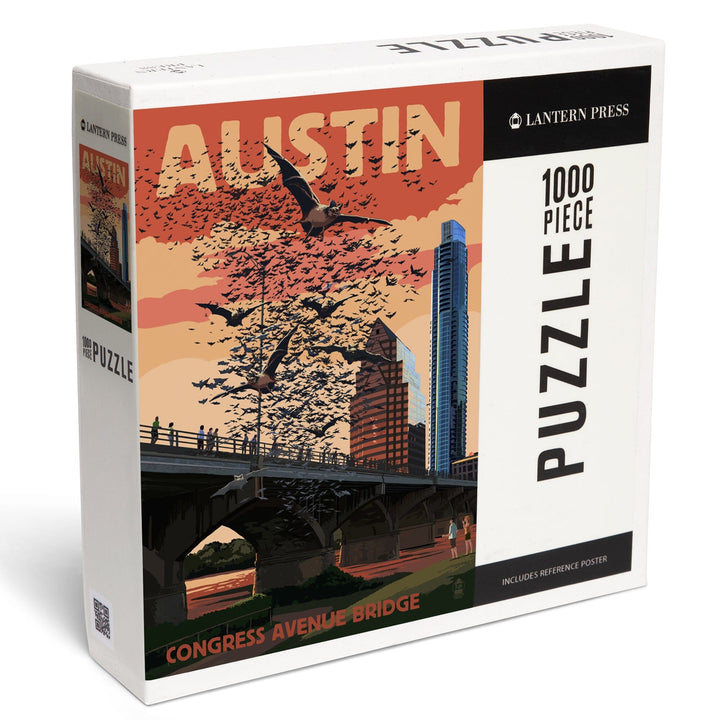 Austin, Texas, Bats and Congress Avenue Bridge, Jigsaw Puzzle Puzzle Lantern Press 
