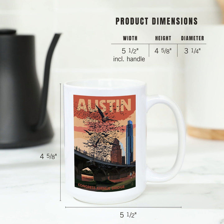 Austin, Texas, Bats & Congress Avenue Bridge, Lantern Press Artwork, Ceramic Mug Mugs Lantern Press 