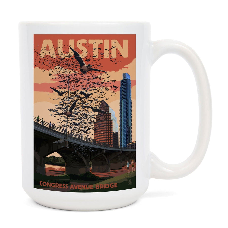 Austin, Texas, Bats & Congress Avenue Bridge, Lantern Press Artwork, Ceramic Mug Mugs Lantern Press 