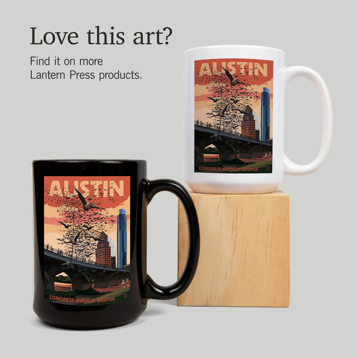 Austin, Texas, Bats & Congress Avenue Bridge, Lantern Press Artwork, Ceramic Mug Mugs Lantern Press 