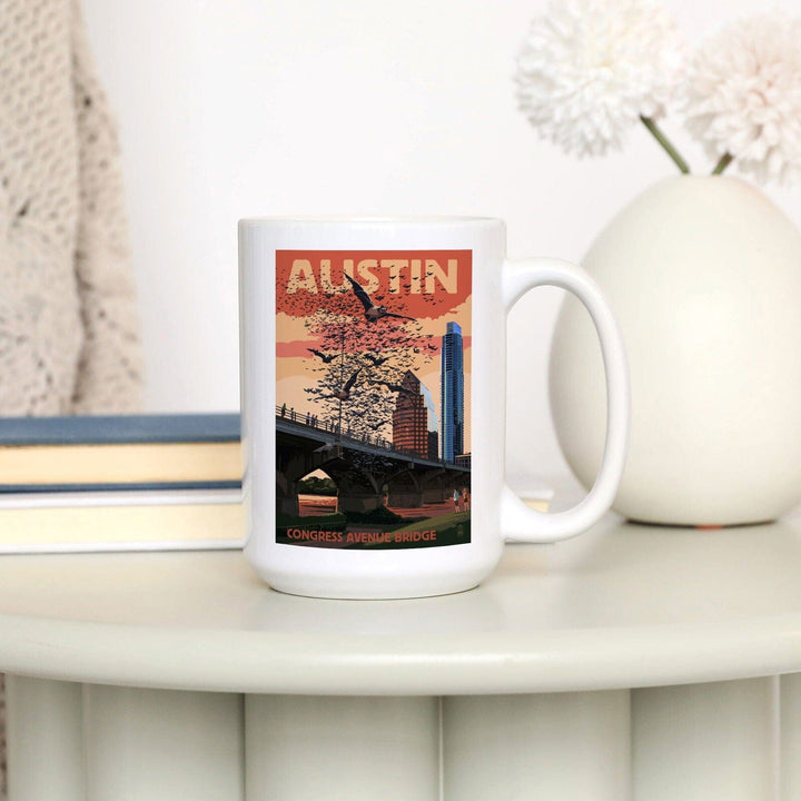 Austin, Texas, Bats & Congress Avenue Bridge, Lantern Press Artwork, Ceramic Mug Mugs Lantern Press 
