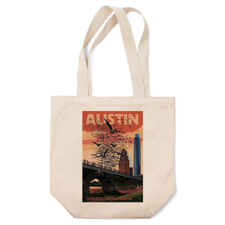 Austin, Texas, Bats & Congress Avenue Bridge, Lantern Press Artwork, Tote Bag Totes Lantern Press 