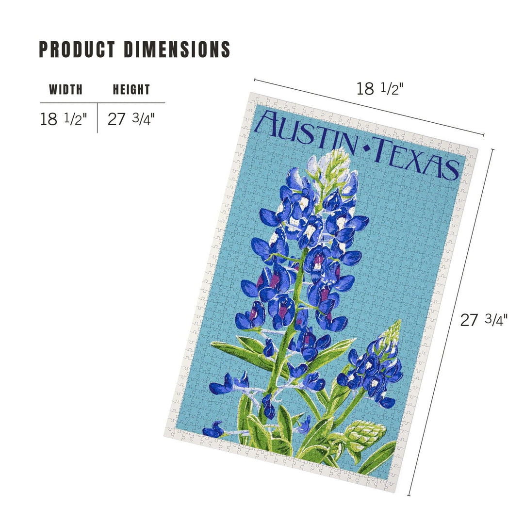 Austin, Texas, Bluebonnet, Letterpress, Jigsaw Puzzle Puzzle Lantern Press 