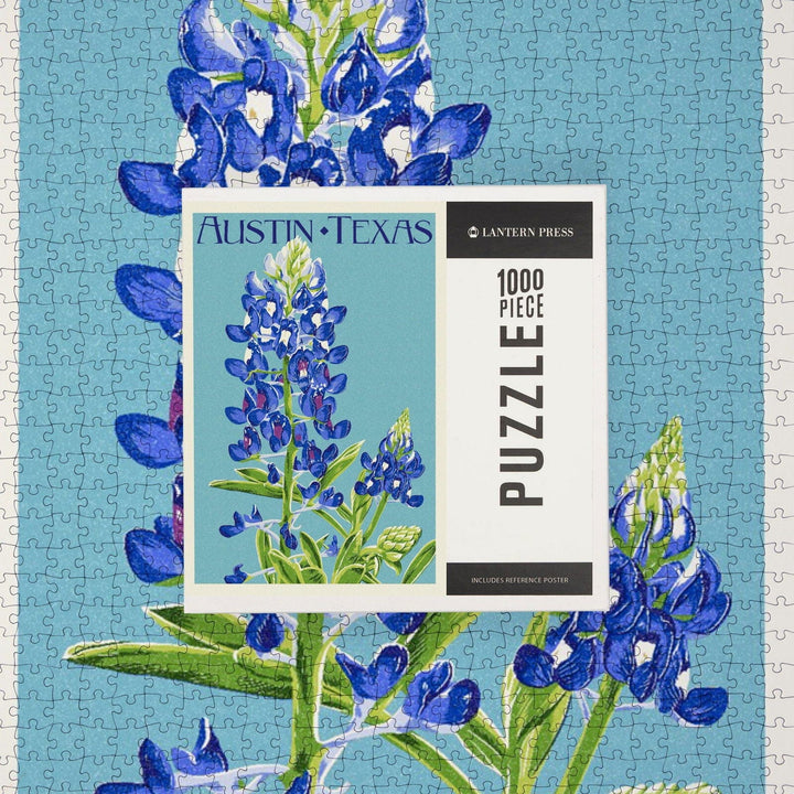 Austin, Texas, Bluebonnet, Letterpress, Jigsaw Puzzle Puzzle Lantern Press 