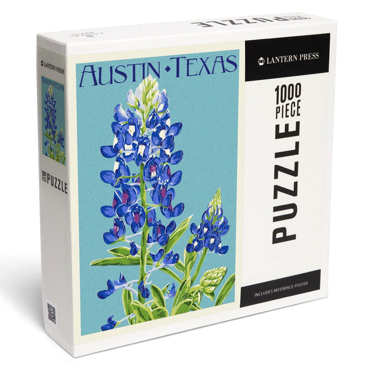 Austin, Texas, Bluebonnet, Letterpress, Jigsaw Puzzle Puzzle Lantern Press 