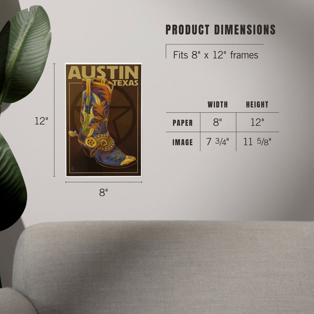 Austin, Texas, Boot and Star, Art & Giclee Prints Art Lantern Press 