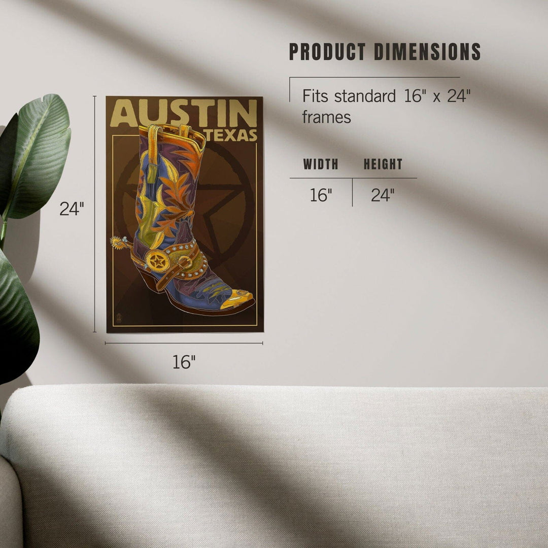 Austin, Texas, Boot and Star, Art & Giclee Prints Art Lantern Press 