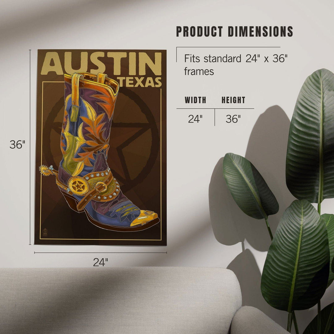 Austin, Texas, Boot and Star, Art & Giclee Prints Art Lantern Press 