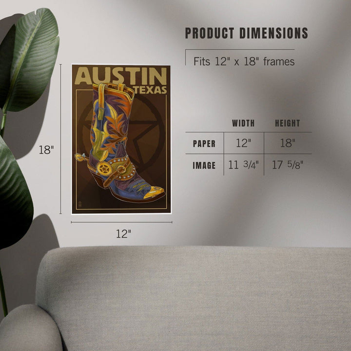 Austin, Texas, Boot and Star, Art & Giclee Prints Art Lantern Press 