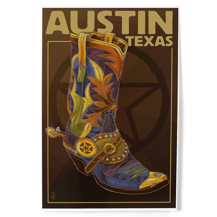 Austin, Texas, Boot and Star, Art & Giclee Prints Art Lantern Press 