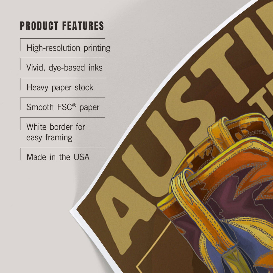 Austin, Texas, Boot and Star, Art & Giclee Prints Art Lantern Press 